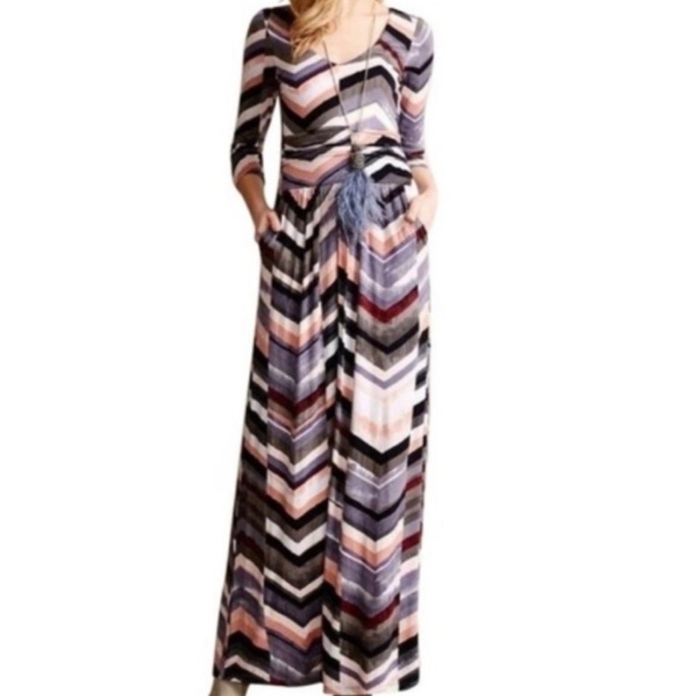Anthropologie Maeve Chevron Patterned Maxi Dress